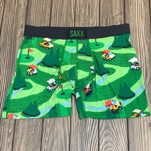SAXX Men’s Vibe Super Soft Green Golf Print Boxer Briefs Size M